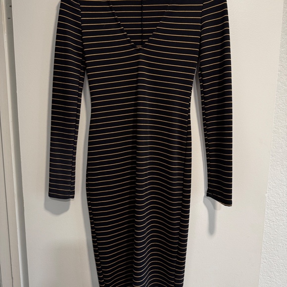 Zara Trafaluc Striped Knit Midi Dress – Long Sleeve – Black/Gold – Size S - Picture 3 of 8